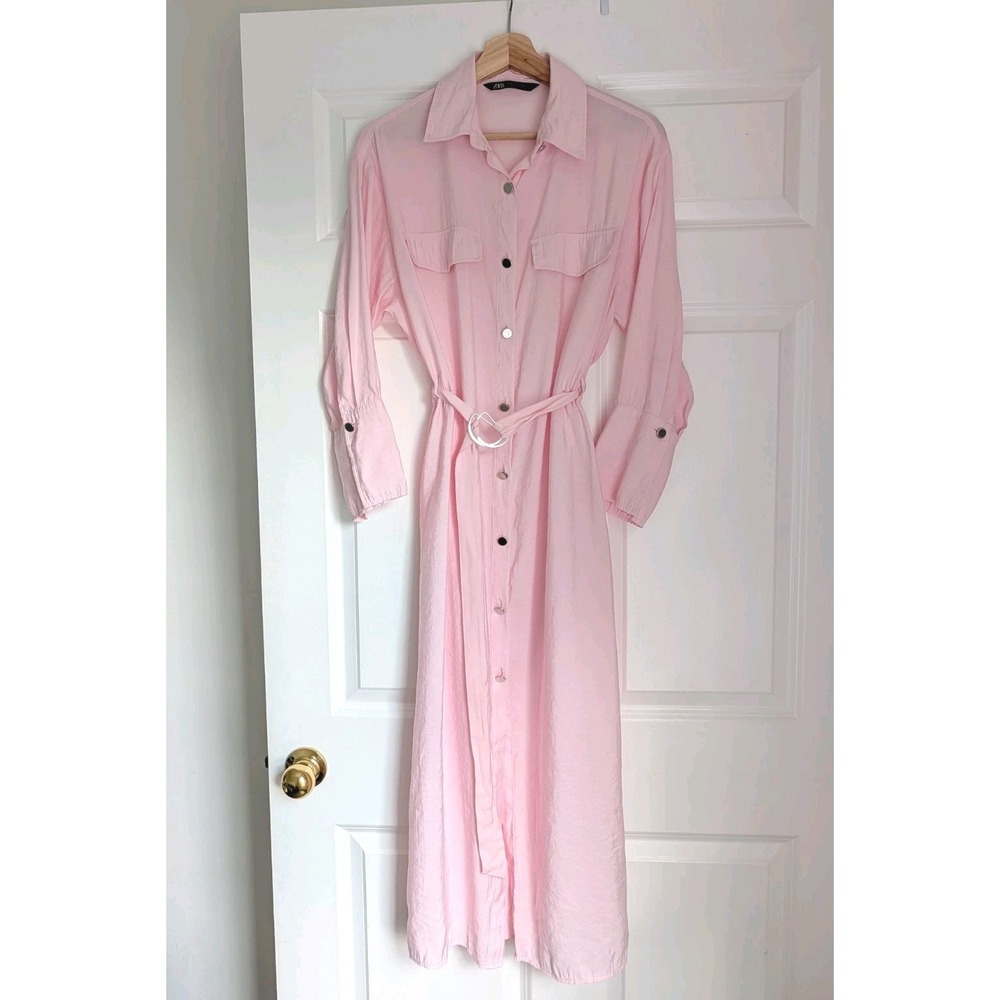 Zara Soft Pink Midi Shirt Dress with D-Ring Belt - Picture 6 of 16